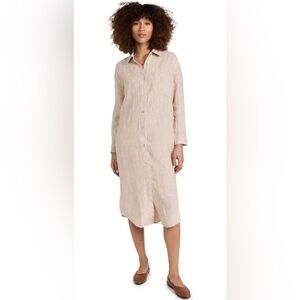 Faherty Laguna Linen Midi Dress Golden Sun Stripe Small